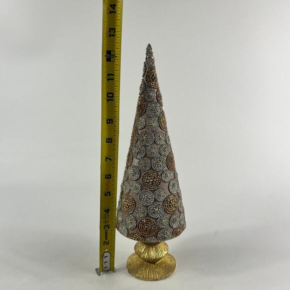 Contemporary Beaded Gold Silver Tabletop Christmas Tree Handmade Holiday Decor - Picture 6 of 11